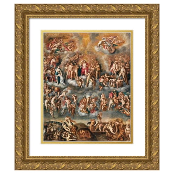 Flemish School 15x18 Gold Ornate Wood Frame and Double Matted Museum Art Print Titled - The Last Judgment (17th Century)
