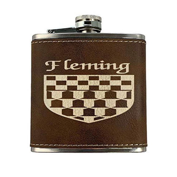 Flemming Irish Coat of Arms Leather Flask - Rustic Brown