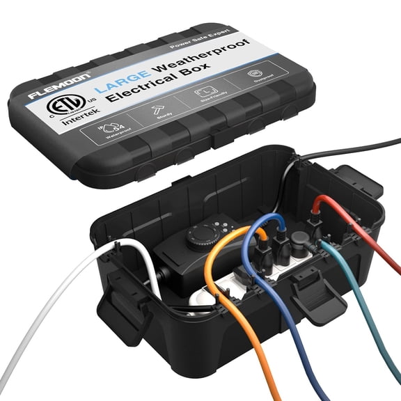 Flemoon Large Outdoor Electrical Box (12.5 x 8.5 x 5 inch), IP54 Waterproof Extension Cord Cover Weatherproof, Protect Outlet, Plug, Socket, Timer, Power Strip, Holiday Light Decoration, Black