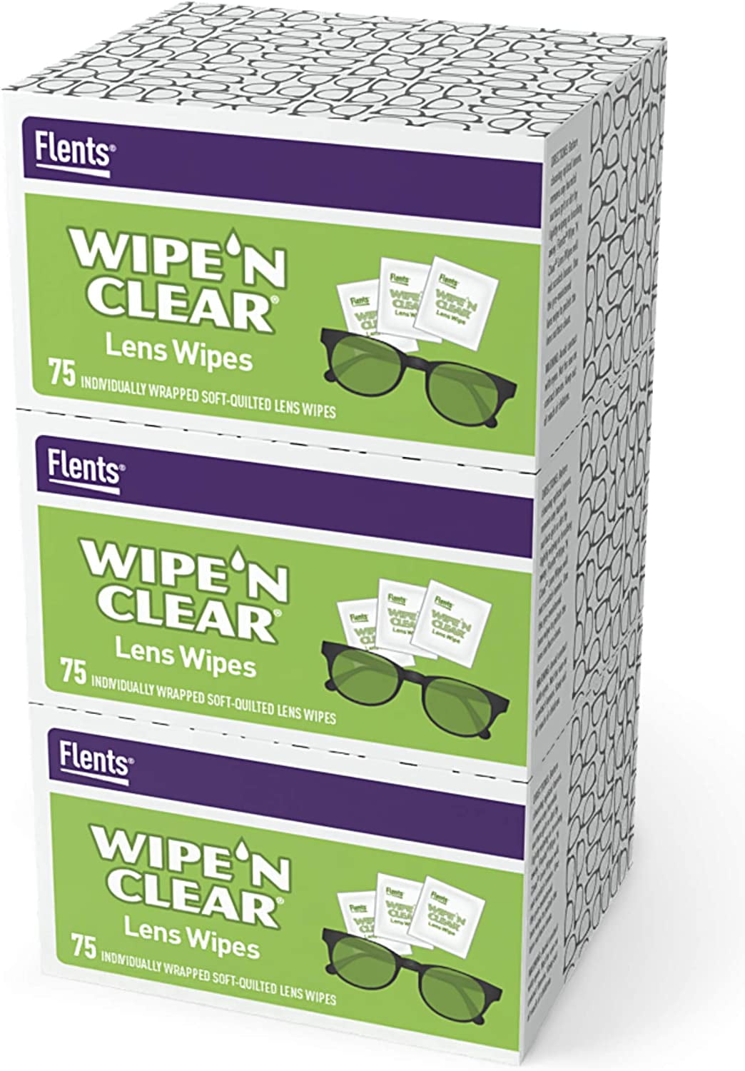 Flents Eyeglass Cleaner Lens Wipes 225 Count (3 Boxes of 75