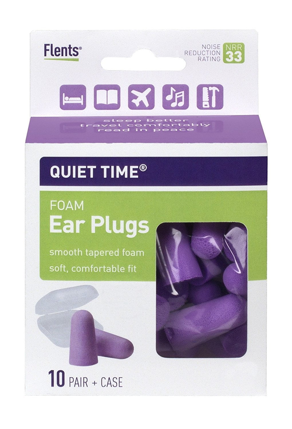 EZY DOSE Flents Quiet Time Ear Plugs/Earplugs | 10 Pair | Case Included | NRR 33 | Made in The USA