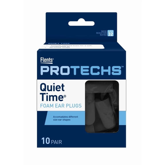Flents Quiet Time Soft Comfort Ear Plugs for Sleeping (NRR 32), 10 Pair, Black