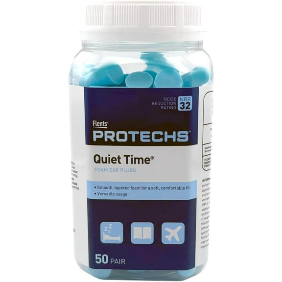Flents Quiet Time Soft Comfort Ear Plugs for Sleeping (NRR 32), 50 Pair, Blue