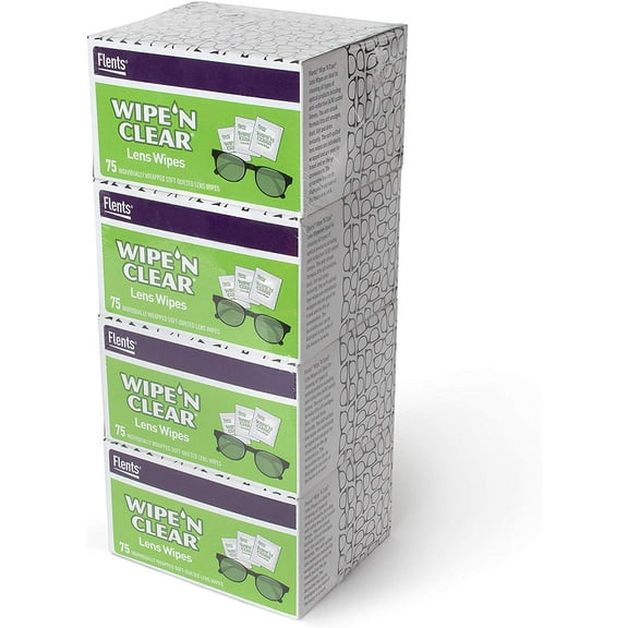 Flents Wipe 'N Clear Lens Cleaning Wipes 300 Count 4 Portable Boxes Of 75