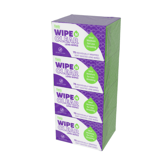 Flents Wipe 'N Clear Lens Cleaning Wipes 300 Count 4 Portable Boxes Of 75