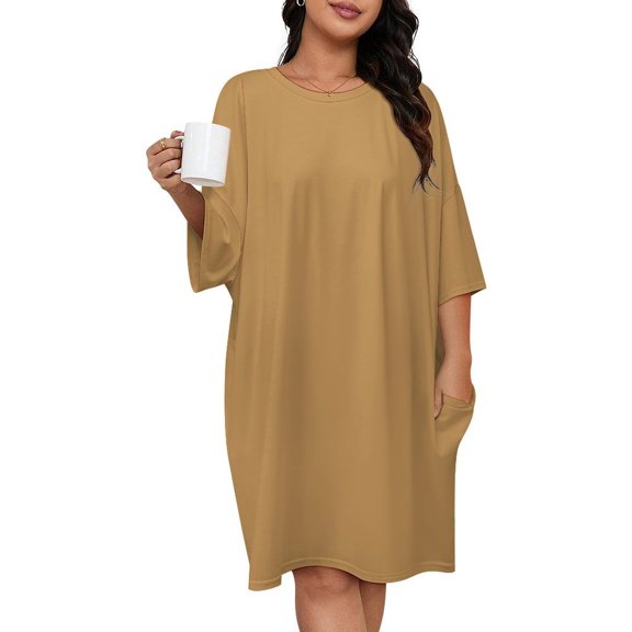 Flesh Color Sleepshirts For Sleeping Travels Loose Sleepdress Pajama Dress Soft Nightdress Sleepwear
