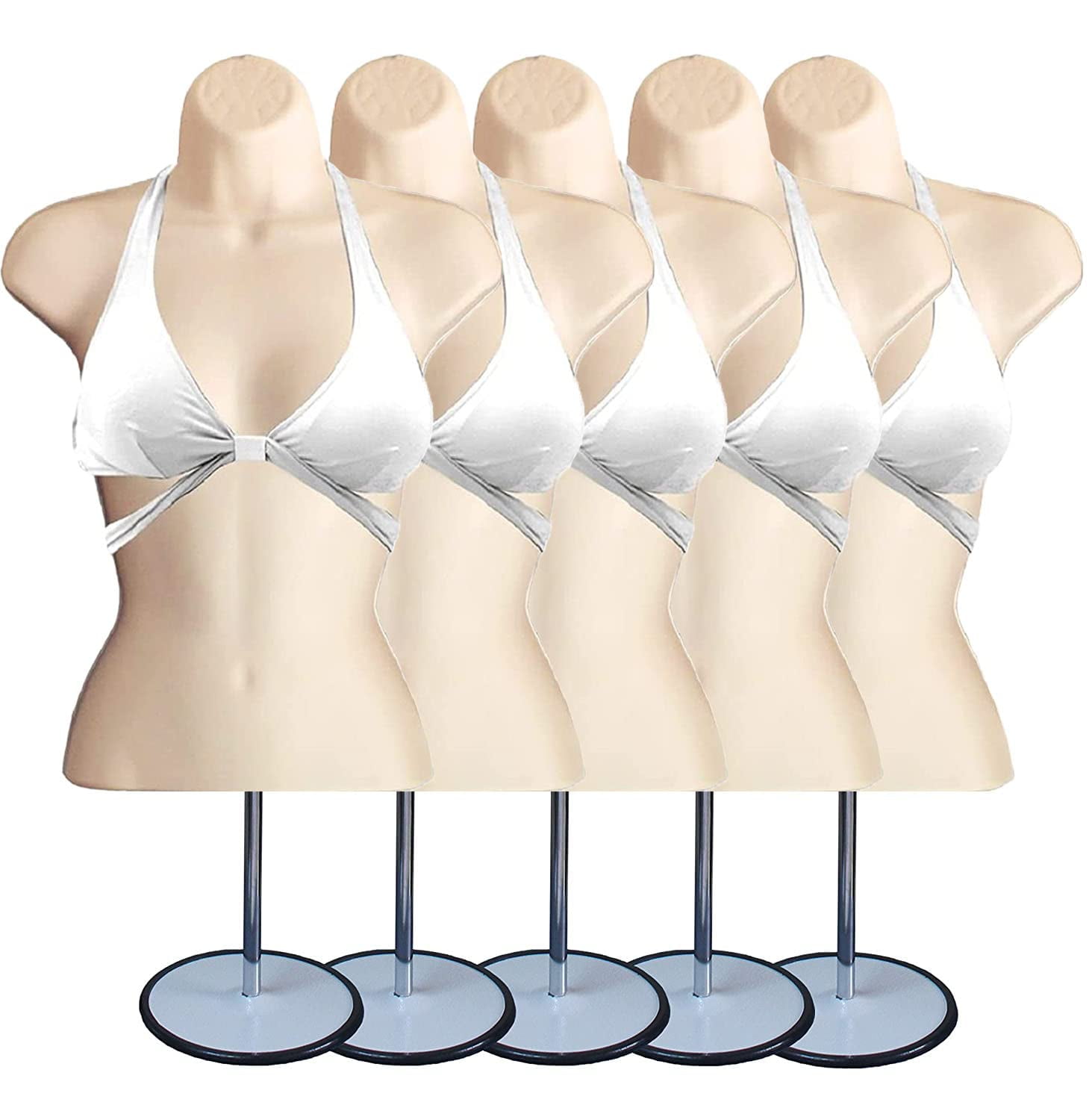 Flesh Female Hollow Back Mannequin Torso Set w/ Metal Stand with Metal Pole, S-M Sizes (5)