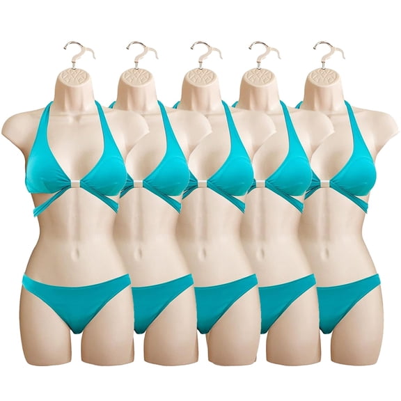 Flesh Female Mannequin Hip Long Hollow Back Body Torso Dress Form & Hanging Hook, S-M Sizes (5 Pack, Flesh)