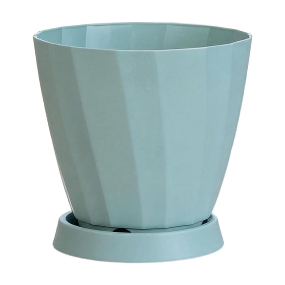 Fleshy Plants Pots with Drainage Tray, Sturdy Geometric Ribbed Plastic Planter, Faceted Modern Flower Pot for Succulents and Houseplants, Indoor Home Decor, 5.91x5.63x5.63 Inches