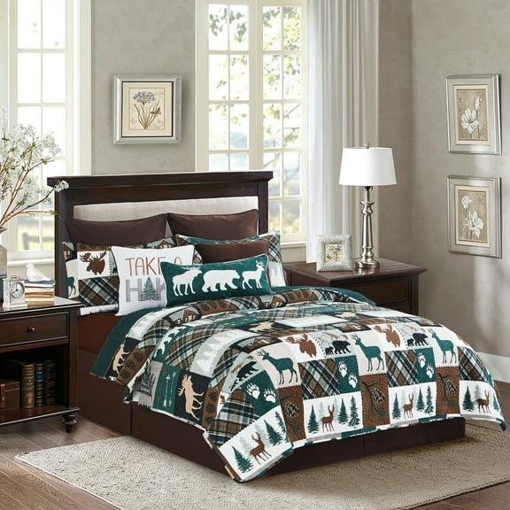 Fletcher Forest Patchwork Lodge Black Bear Wilderness Twin Quilt Set