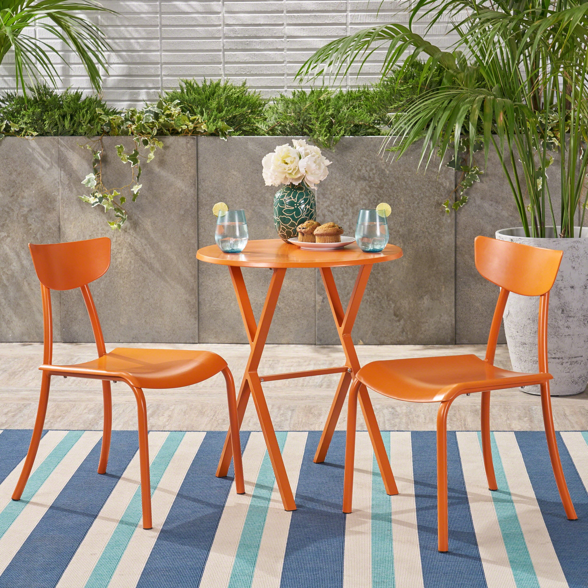 Fletcher Outdoor 3 Piece Iron Bistro Set, Matte Orange
