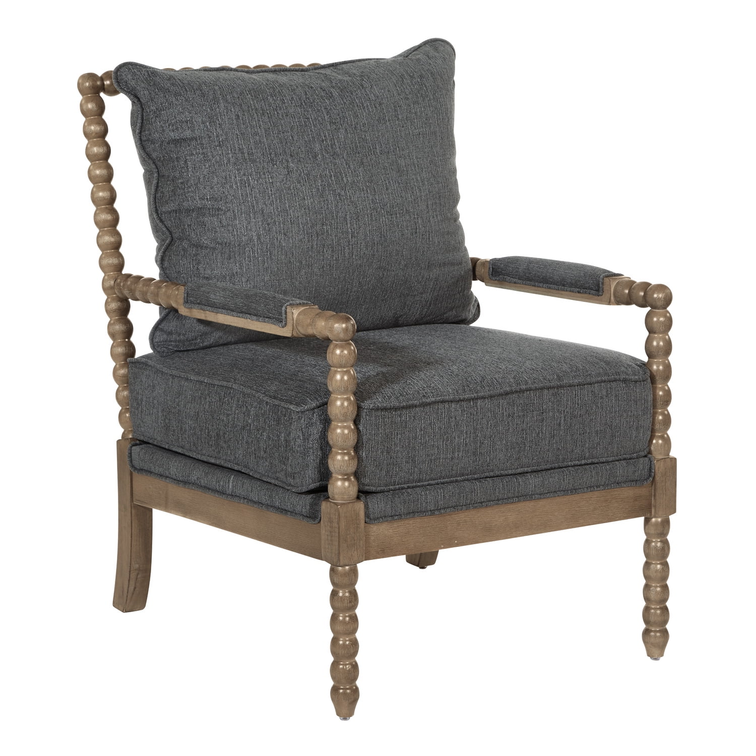 Fletcher Charcoal Fabric Spindle Accent Chair with Rustic Wood Frame