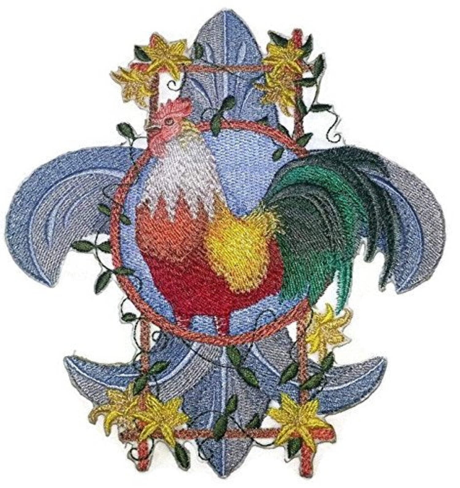 Nature Weaved in Threads, Amazing Rooster [Fleur De Doodle Doo ] [Custom and Unique] Embroidered Iron on/Sew Patch (6.23" x 5.85") [Made in USA]