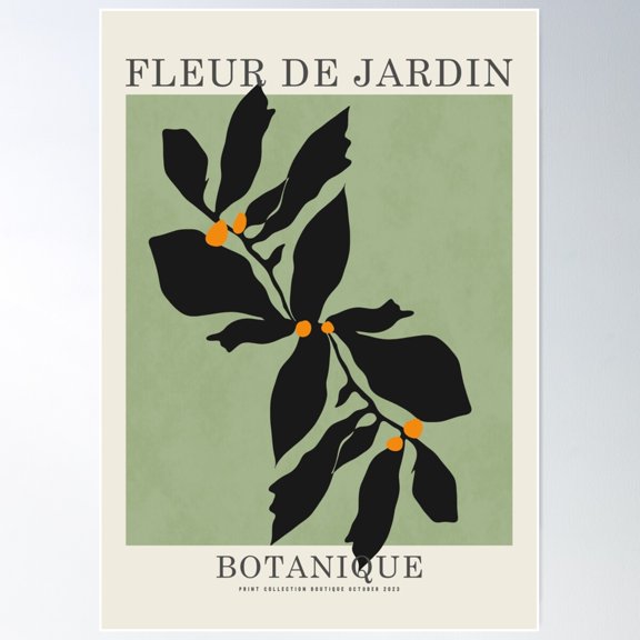 Fleur De Jardin - Organic Botanical Plant - Black Yellow Green Poster Wall Art, Modern Wall Decor For Living Room Bedroom, 12x18 UNFRAMED