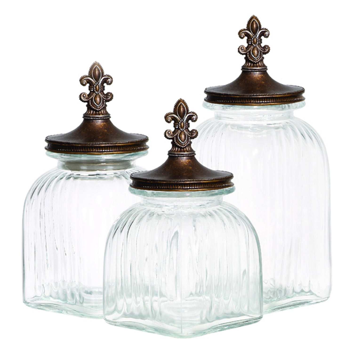 Laredo Import Glass Set of 3, Mexican Recycled Clear Decorative Glass Canister Set with Metal Lids