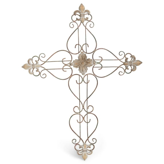 Fleur De Lis Brushed Bronze 23 x 18 Metal Decorative Hanging Wall Cross