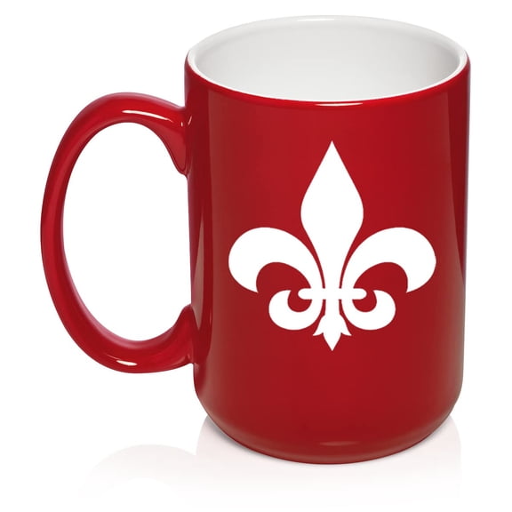 Fleur-De-Lis Ceramic Coffee Mug Tea Cup Gift for Her, Him, Men, Women, Mom, Dad, Daughter, Son, Wife, Husband, Friend, Boss, Birthday, Lily Flower, Housewarming, New Orleans Symbol (15oz Red)