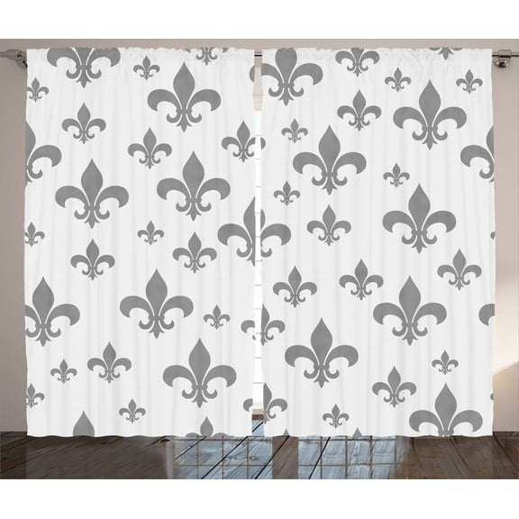 Ambesonne Grey Curtains 2 Panel Set, Retro Royal Vintage, 108" x 90", Grey