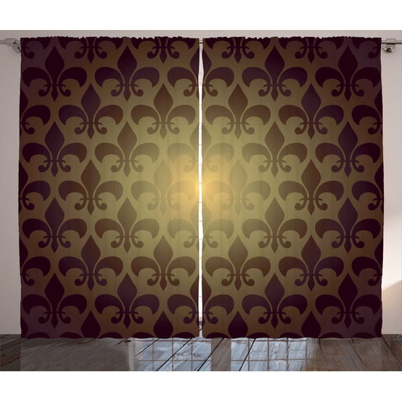 Ambesonne Brown Curtains 2 Panel Set, Royal Flower, 108" x 90", Brown