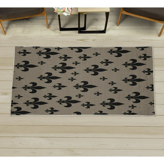 Fleur De Lis Decorative Rug, Lily Pattern Classic Retro Royal Vintage European Iris Ornamental Art, Quality Carpet for Bedroom Dorm and Living Room, 6 Sizes, Cocoa Black, by Ambesonne