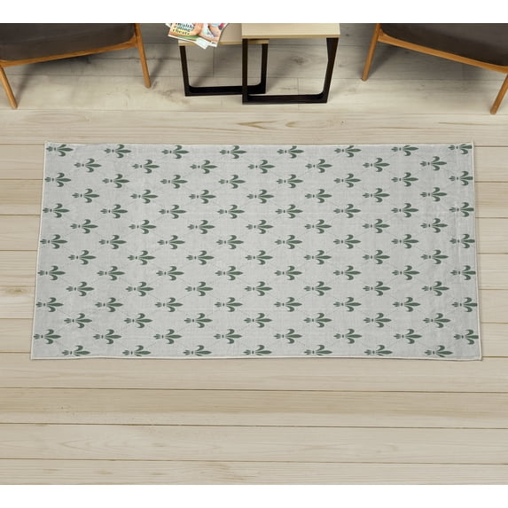 Fleur De Lis Decorative Rug, Repeated Abstract Floral Old Antique Royal Forms in Checkered Effect, Quality Carpet for Bedroom Dorm and Living Room, 6 Sizes, Army Green, by Ambesonne