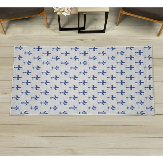 Fleur De Lis Decorative Rug, Repeated Abstract Floral Old Antique Royal Forms in Checkered Effect, Quality Carpet for Bedroom Dorm and Living Room, 6 Sizes, Quartz Ivory, by Ambesonne