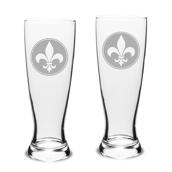 Fleur De Lis Deep Etched University Beer Pilsner Glass Set of 2
