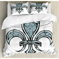 thumbnail image 1 of Fleur De Lis Duvet Cover Set, Grungy Lily Retro Renaissance Element Victory Vintage Art Print, Decorative 3 Piece Bedding Set with 2 Pillow Shams, King Size, Blue White Black, by Ambesonne, 1 of 3