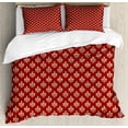 thumbnail image 1 of Fleur De Lis Duvet Cover Set Queen Size, French Royalty Coats of Arms Lily Vintage Kingdom Classic Heraldry, Decorative 3 Piece Bedding Set with 2 Pillow Shams, Peach and Vermilion, by Ambesonne, 1 of 3