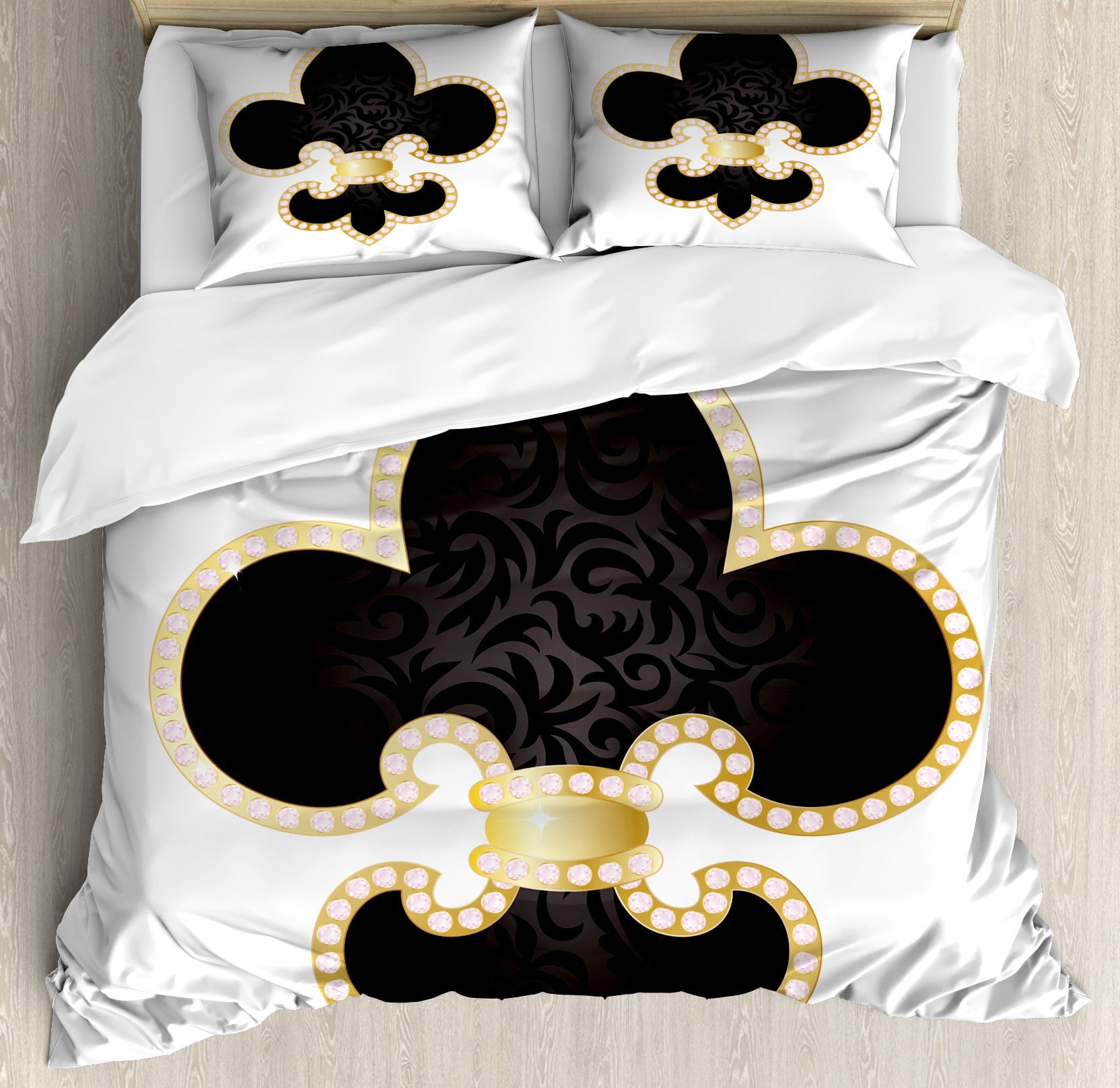 Royal Lily Black and Yellow Queen Duvet Cover Set