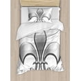 thumbnail image 1 of Fleur De Lis Duvet Cover Set Twin Size, Lily Flower Symbol Nobility of Knights in Medieval Time European Iris Icon, Decorative 2 Piece Bedding Set with 1 Pillow Sham, White Silver, by Ambesonne, 1 of 3