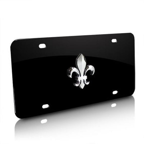 Fleur-De-Lis FDL 3d Chrome Metal Logo Black Stainless Steel License Plate