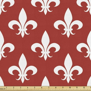 Ambesonne Fleur De Lis Fabric by the Yard Upholstery, Heraldry, 2 Yards, Red White