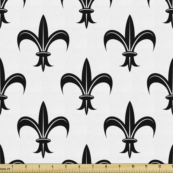 Ambesonne Fleur De Lis Fabric by the Yard Upholstery, Black Royal Lily, 2 Yards, Black White