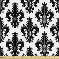 Ambesonne Fleur De Lis Fabric by the Yard Upholstery, Royal Lily Pattern, 1 Yard, Black White