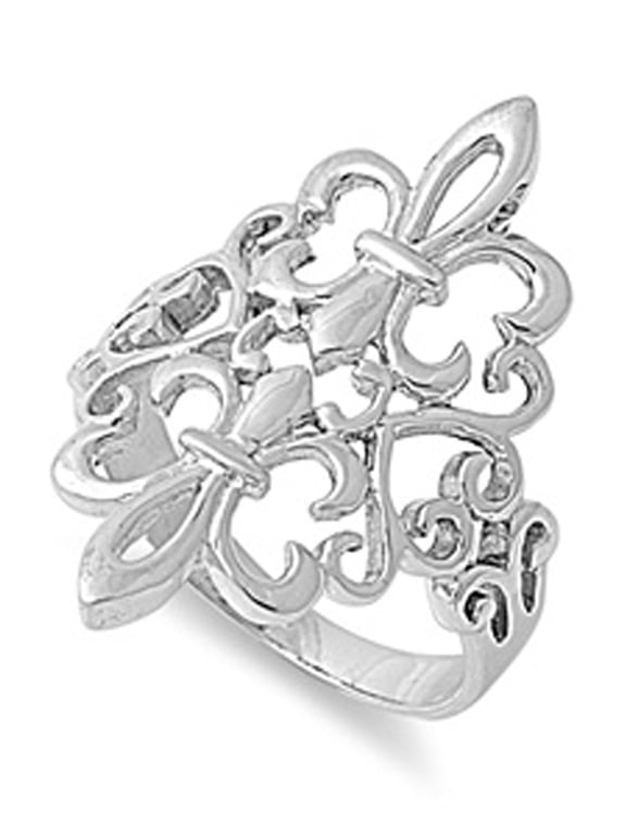 Fleur De Lis Filigree Heart Cutout Ring .925 Sterling Silver Band Jewelry Female Male Unisex Size 10