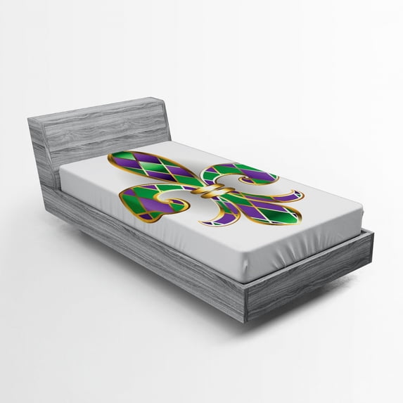 Ambesonne Fleur De Lis Fitted Sheet, Lily Royalty, Twin XL Size, Purple Green