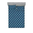 thumbnail image 1 of Fleur De Lis Fitted Sheet & Pillow Sham Set, Modern Aquatic Royal French Motifs with Pale Grey Checkered Squares, Decorative Printed 3 Piece Bedding Decor, Calking, Night Blue Turquoise, by Ambesonne, 1 of 2