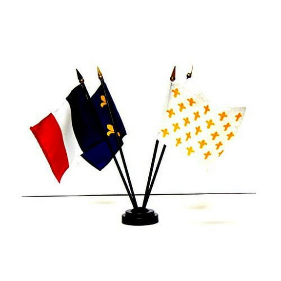 Fleur-De-Lis Flag Set -- SET of 4 Rayon 4"x6" Flags with a 4-hole base, 4x6 Miniature Fleur-De-Lis and French Desk & Table Flags, Small Mini Stick Flags