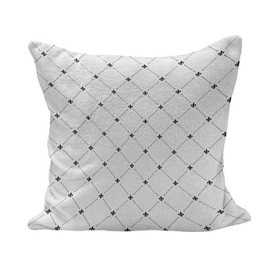 Fleur De Lis Fluffy Throw Pillow Cushion Cover, Shabby Form Style Damask Pattern with Vintage Geometric Diamond Lines, Decorative Square Accent Pillow Case, 28" x 28", Black White, by Ambesonne