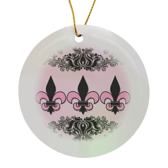 3drose, Fleur De Lis. French Décor. Hot Pink and Black., Circle Porcelain Ornament