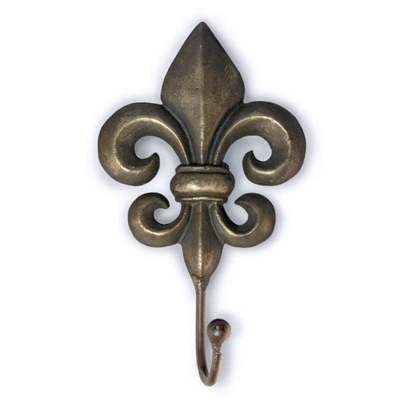 Fleur De Lis French Flower Single Wall Hook Antiqued Brass Finish