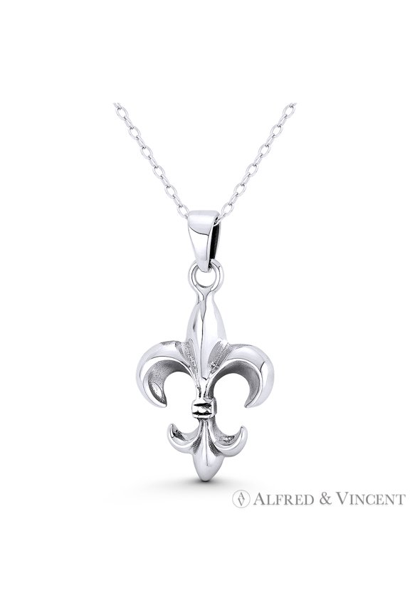 Fleur-De-Lis French Royalty Charm 32x17mm (1.3x0.7in) Pendant in Oxidized .925 Sterling Silver