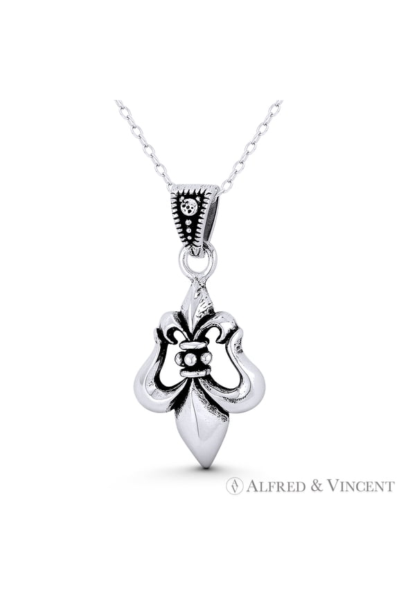 Fleur-De-Lis French Royalty Charm 34x16mm (1.3x0.6in) Pendant in Oxidized .925 Sterling Silver