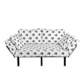 thumbnail image 1 of Fleur De Lis Futon Couch, Checkered Dotted Pattern with Monochrome Abstract Lily Flower Revival, Daybed with Metal Frame Upholstered Sofa for Living Dorm, Loveseat, Black White, by Ambesonne, 1 of 4
