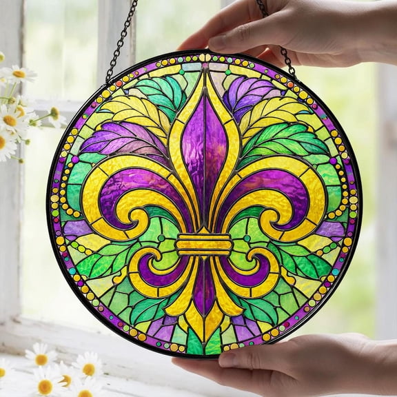 Fleur De Lis Glass Suncatcher, Mardi Gras Window Hanging, Louisiana Home Decor, 3.5 in