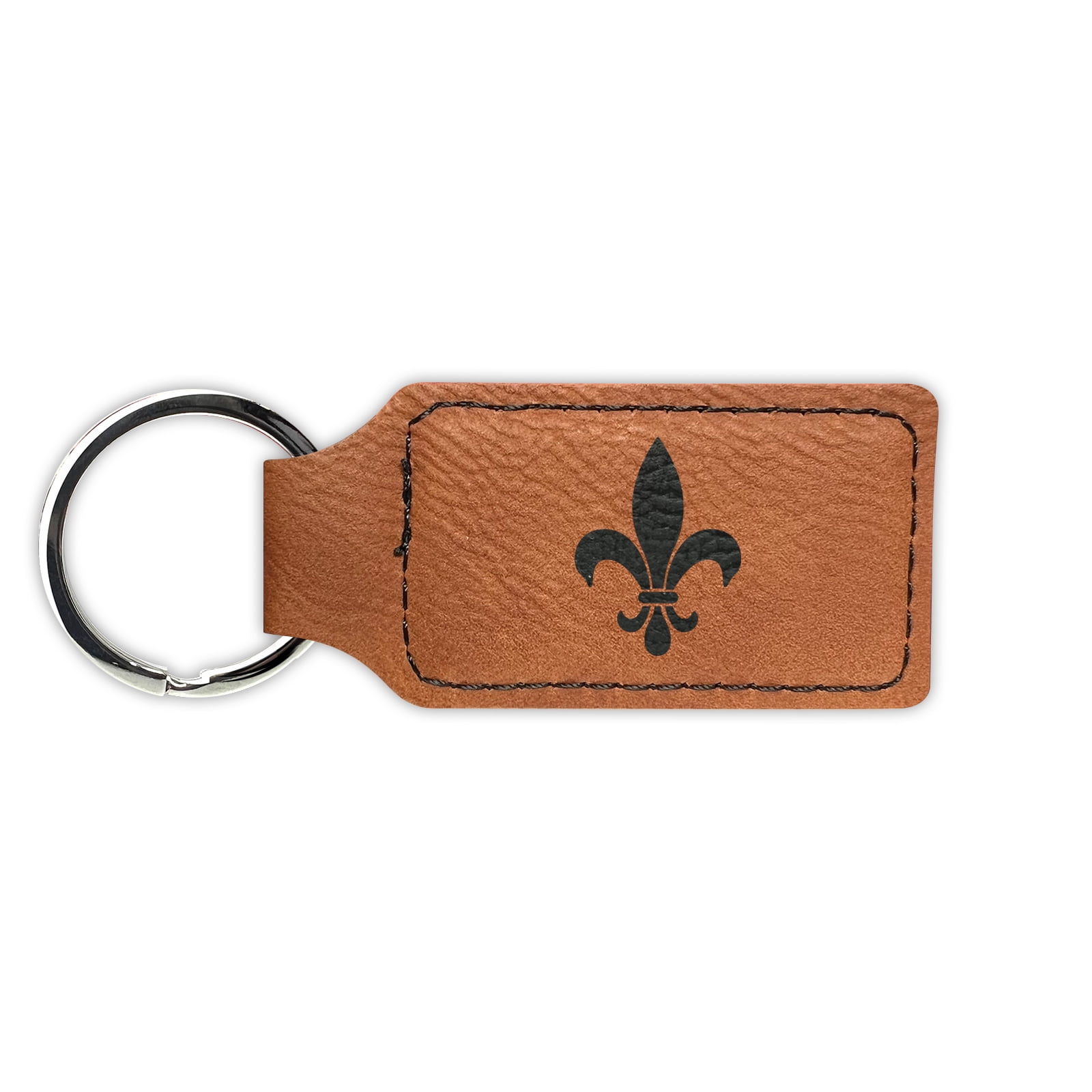 Fleur De Lis Keychain Leatherette Rectangle Laser Engraved