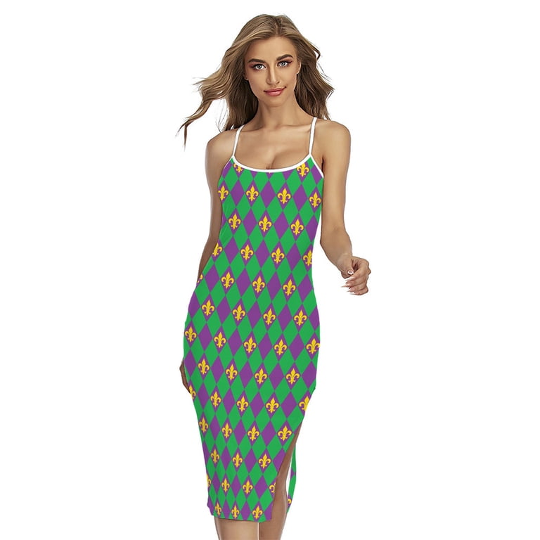 Fleur-De-Lis Mardi Gras Pattern Printed Cross Back Cami Dress, Mardi Gras  Fashion Summer Maxi Sexy Casual Dress For Women - Walmart.com