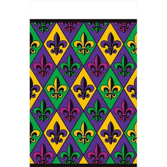 Fleur De Lis Mardi Gras Plastic Tablecover 54 x 102 Inches
