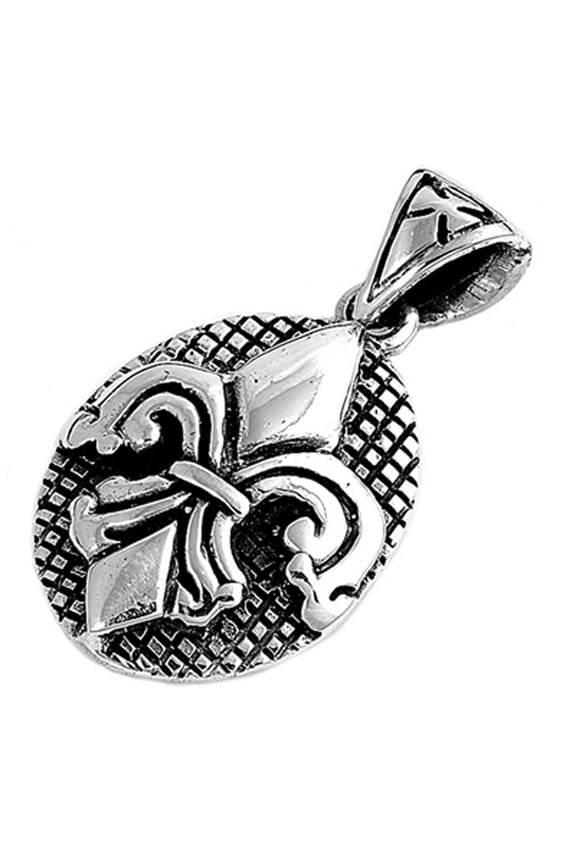 Fleur De Lis Medallion Pendant .925 Sterling Silver Cross Hatch French Charm Jewelry Female Unisex